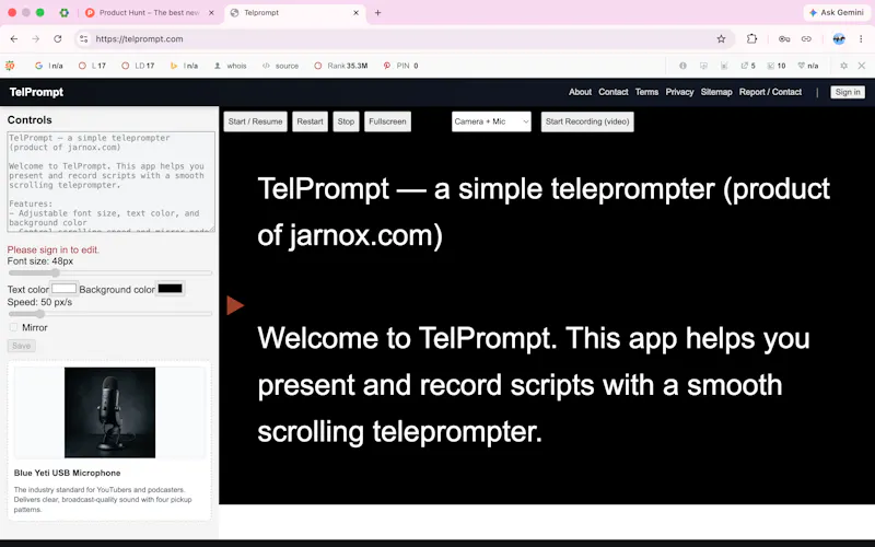 Telprompt screenshot 1