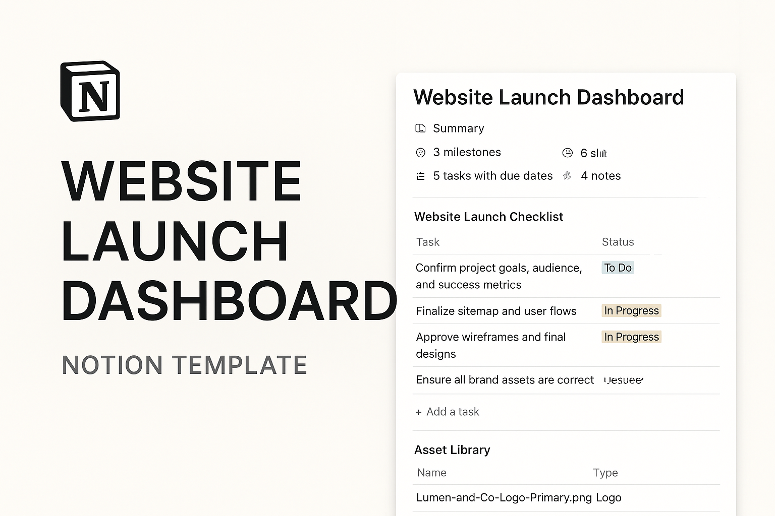 Website Launch System – Notion Template - Main product screenshot demonstrating key features and user interface