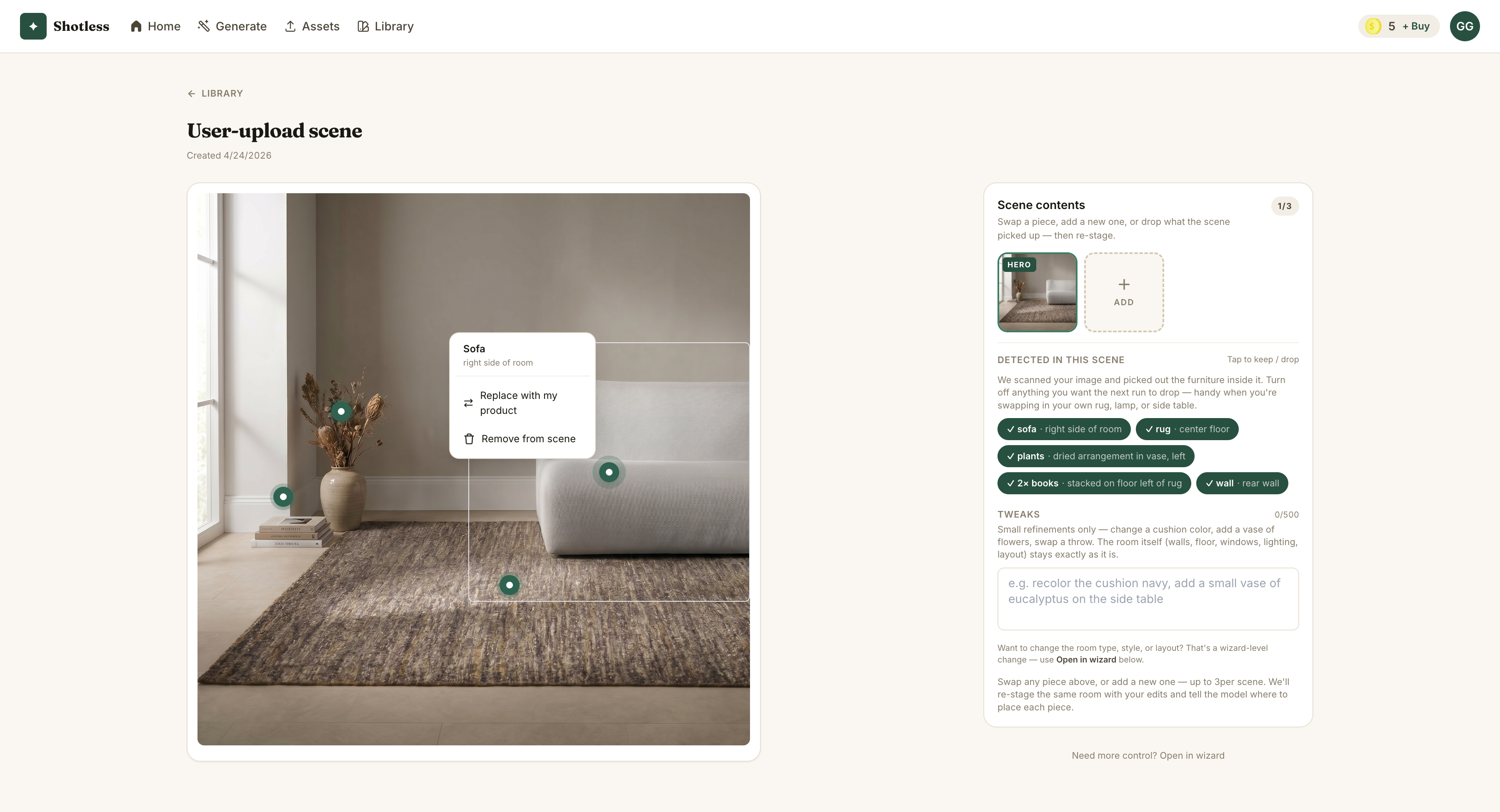 Shotless — AI photo studio for furniture gallery image