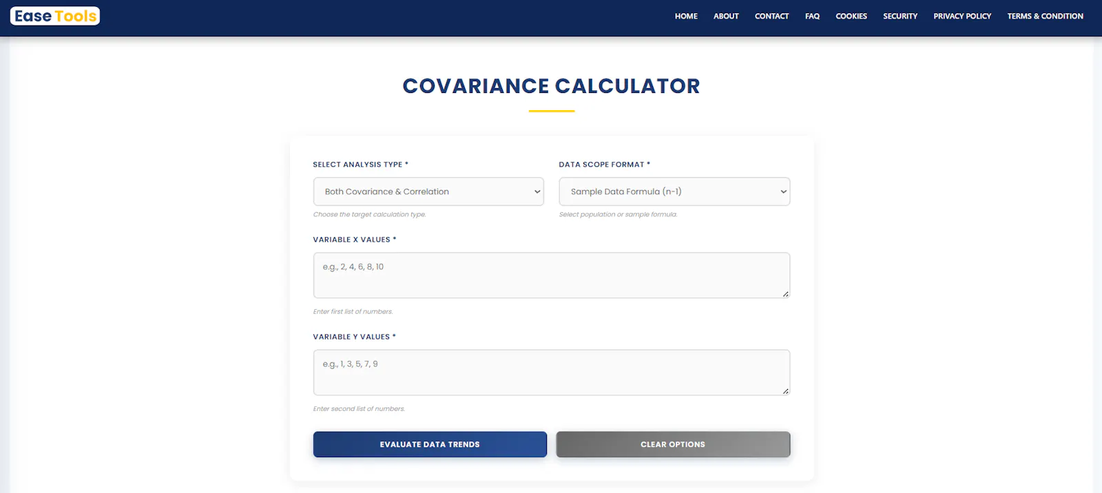 Covariance Calculator  screenshot 1