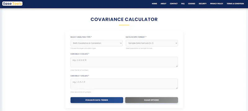 Covariance Calculator  screenshot 1