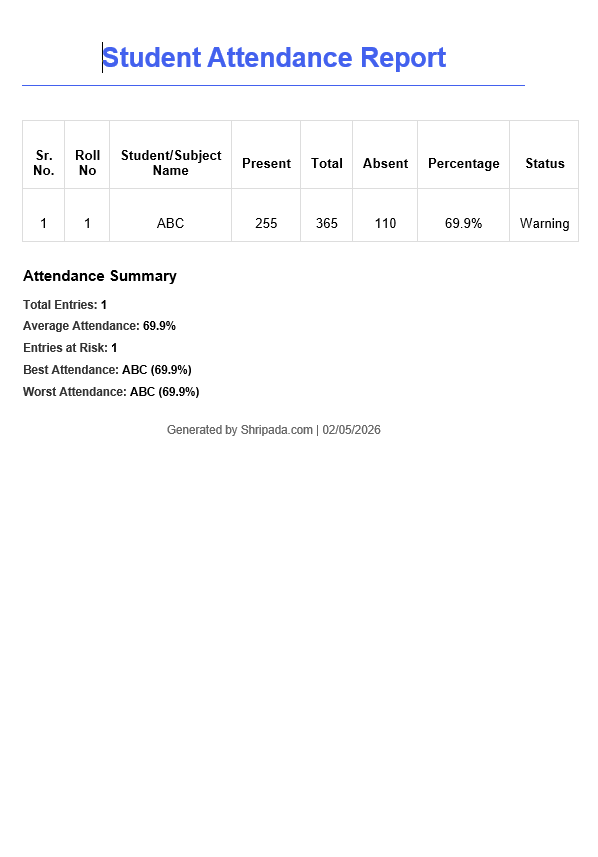 Online Attendance Percentage Calculator gallery image