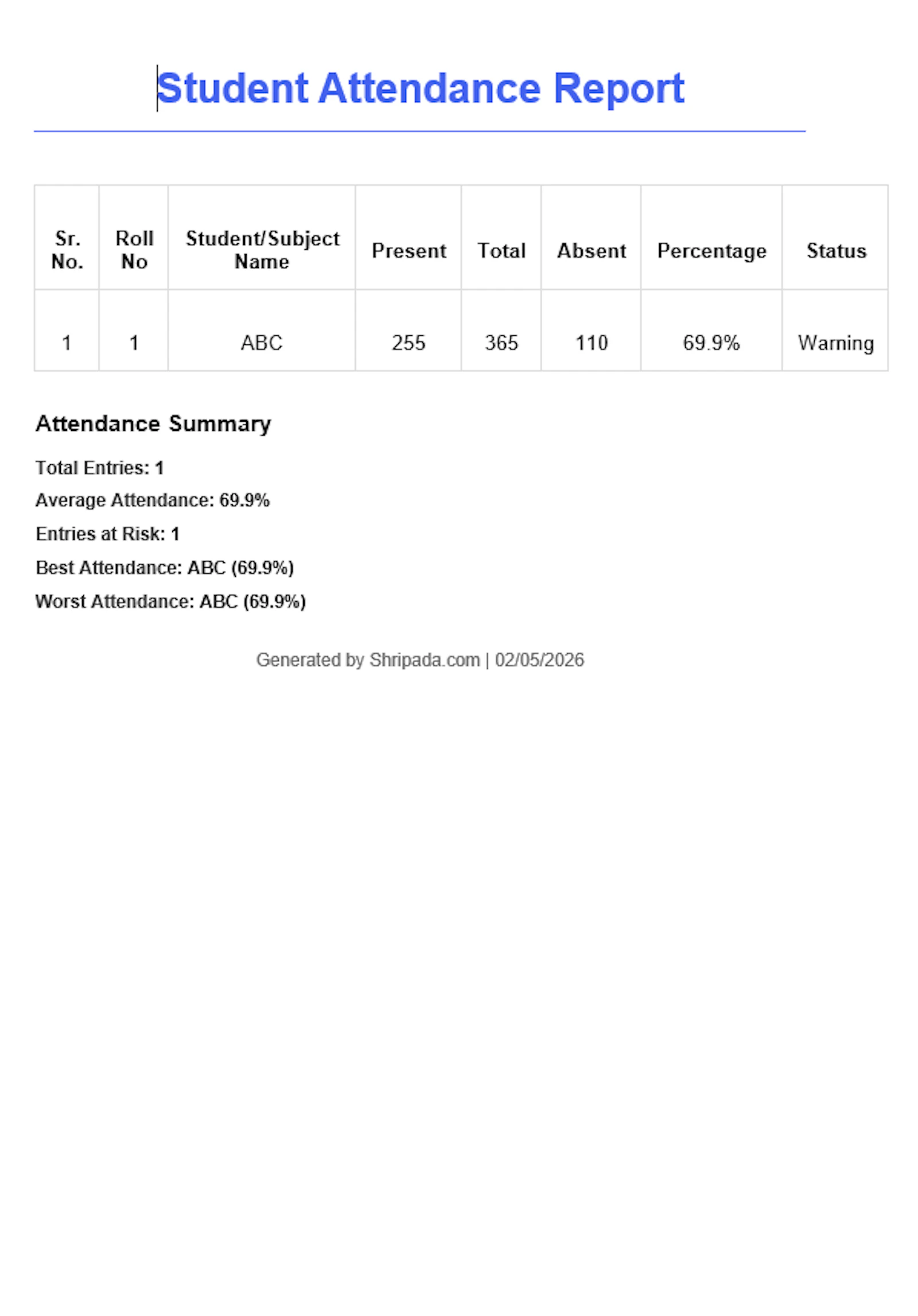 Online Attendance Percentage Calculator screenshot 11