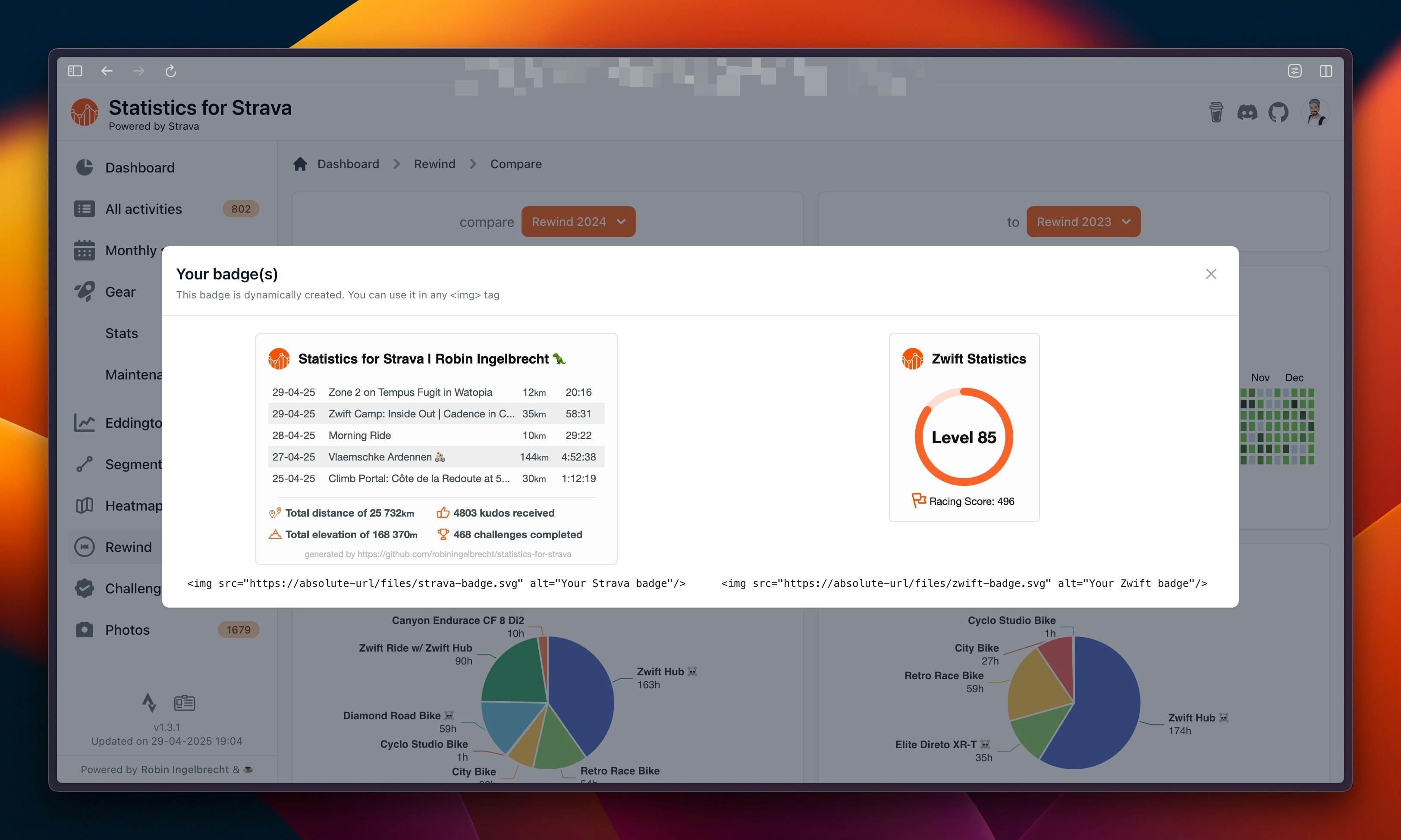 สถิติสำหรับ Strava - สถิติที่โฮสต์ตนเองสร้างขึ้นโดยใช้ข้อมูล Strava media 8