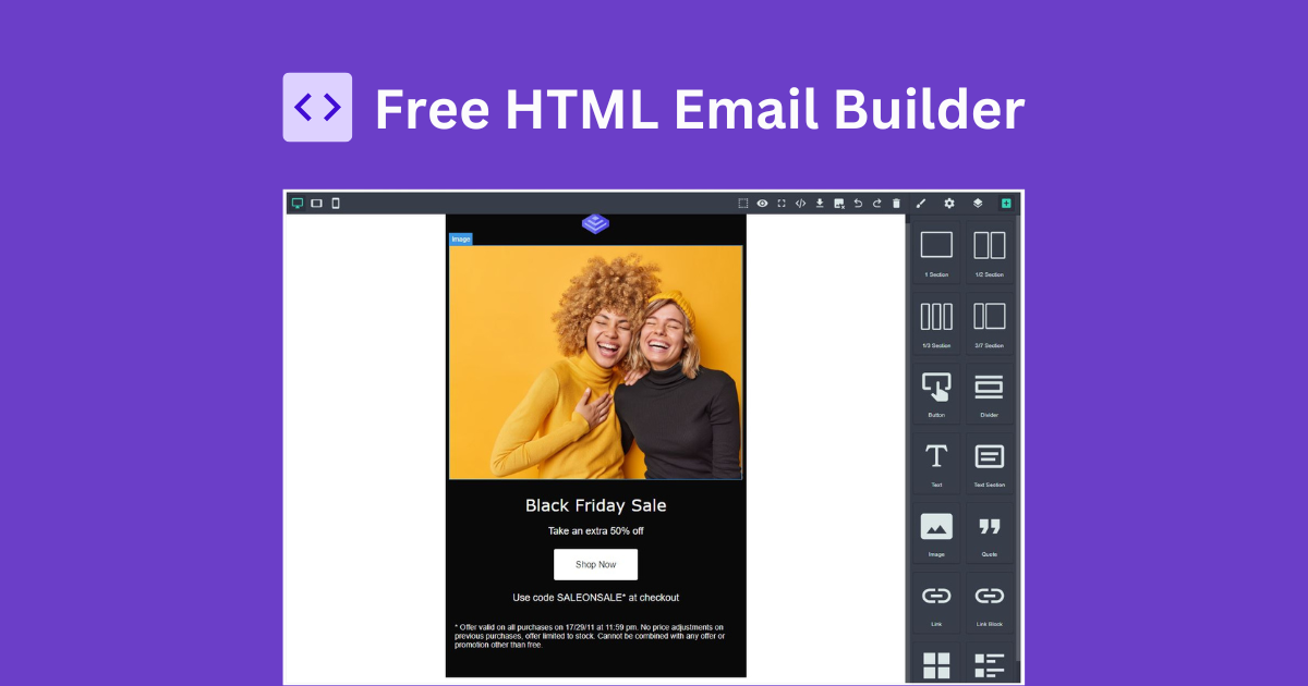 무료 HTML 이메일 빌더 - 반응 형 HTML 이메일 템플릿을 몇 초 만에 생성합니다. 미디어 1