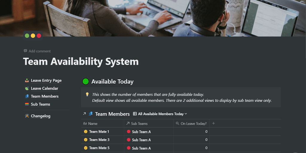 Team Availability System A Notion template for teams to manage