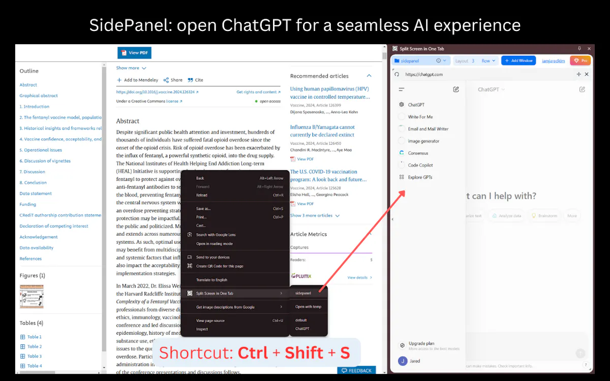 Split Screen in Tab