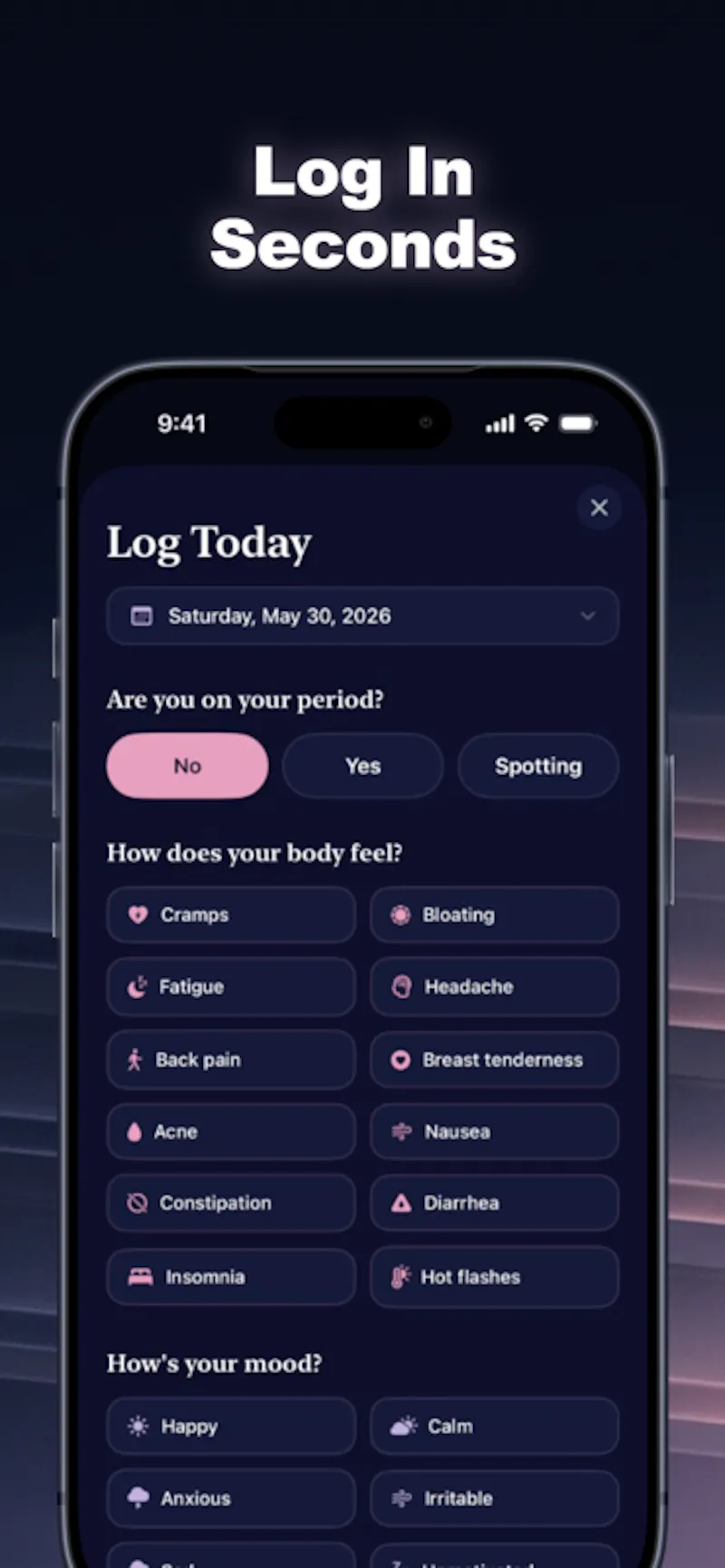 Véla — privacy-first cycle tracking screenshot 5