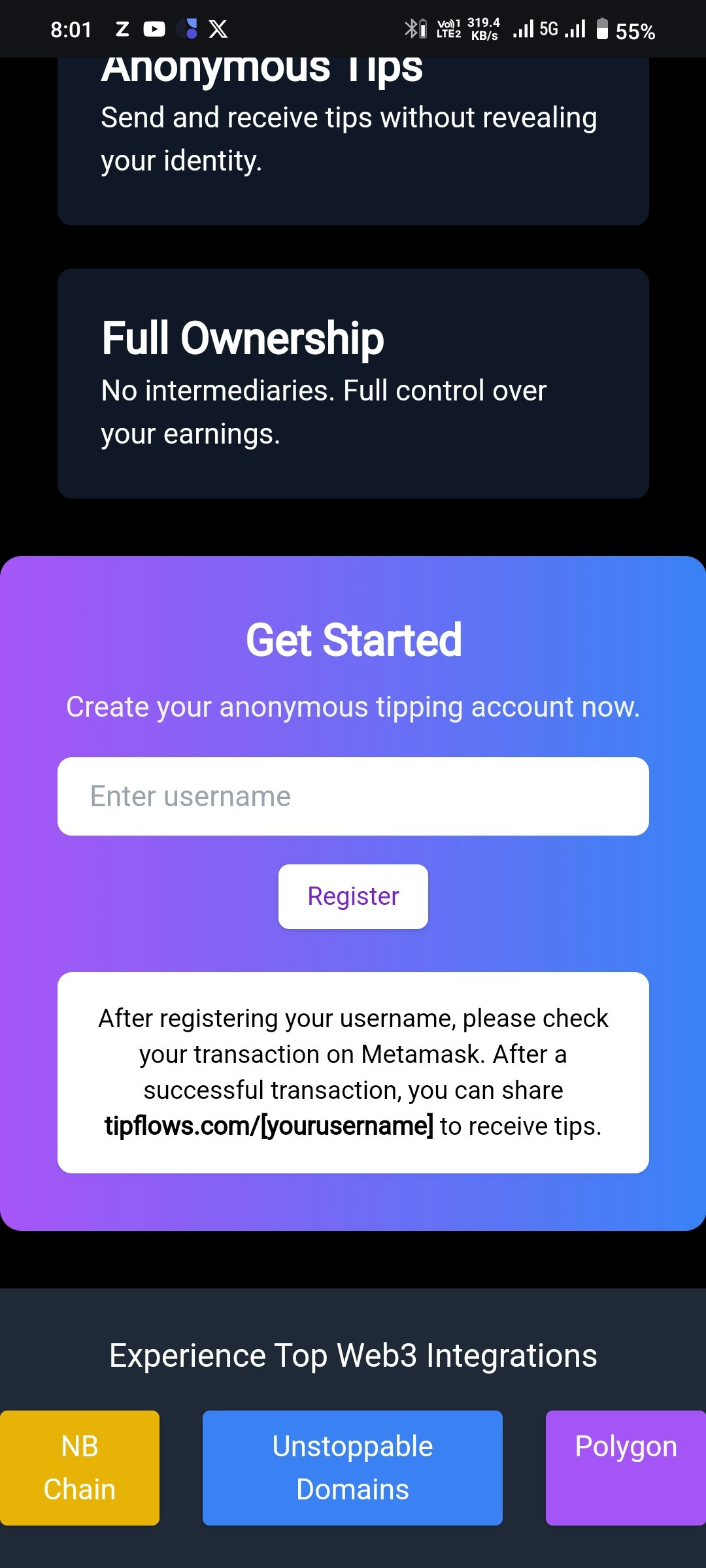 การไหล - "crypto กระจายอำนาจให้ทิปด้วยค่าธรรมเนียมต่ำสำหรับผู้มีอิทธิพล media 2