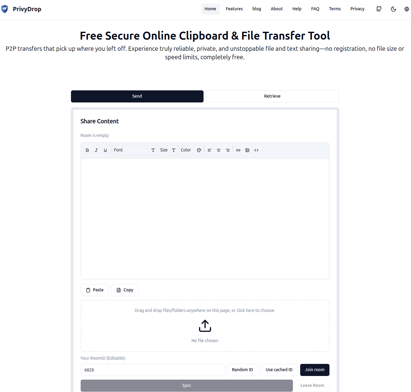 PrivyDrop - Main product screenshot demonstrating key features and user interface