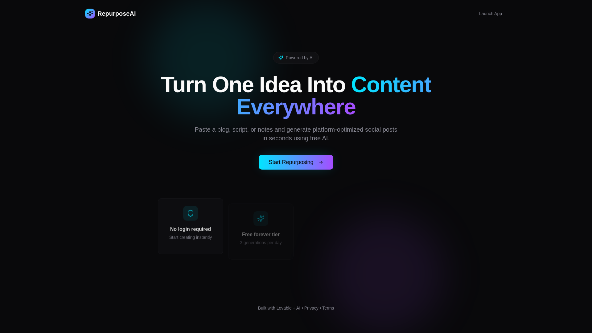 RepurposeAI - Main product screenshot demonstrating key features and user interface