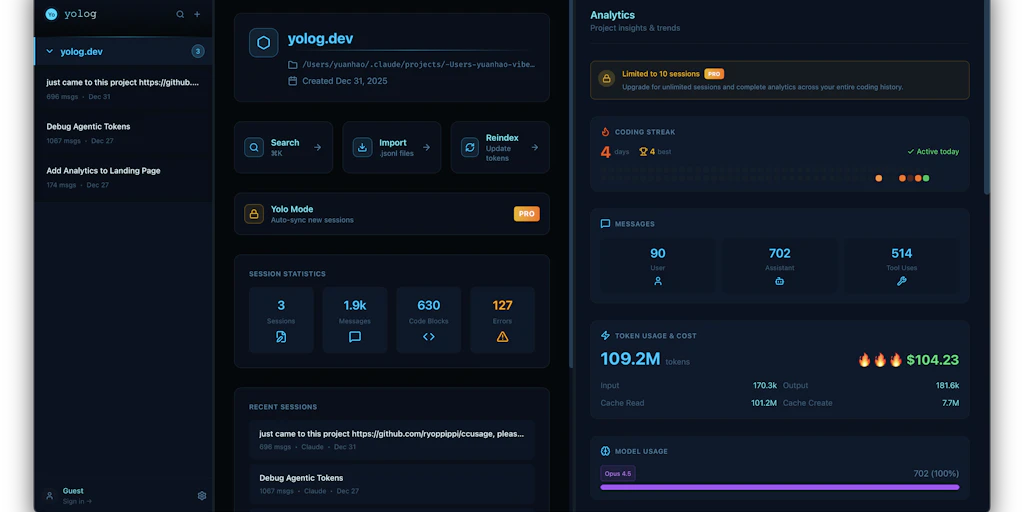 yolog.dev Desktop:歸檔、重播與搜尋您的程式碼編寫時光