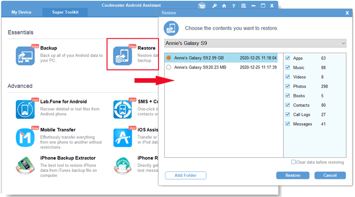 Mídia 9 de CoolMuster Android Assistant - Assistente Android, gerente do Android, Android Backup