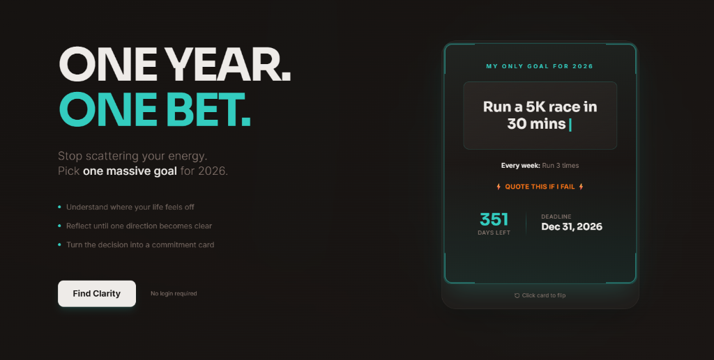 One Year Bet - Main product screenshot demonstrating key features and user interface
