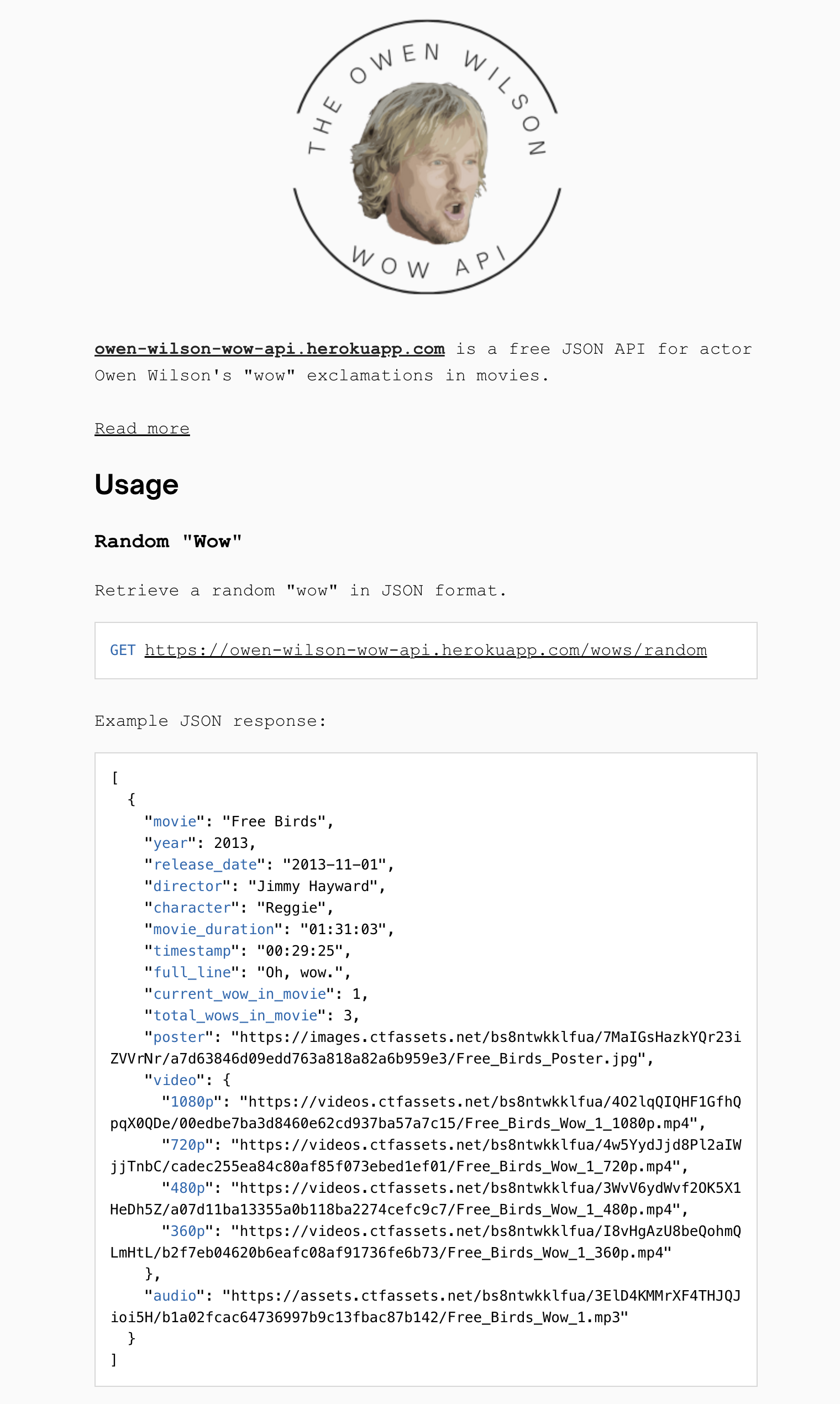 Owen Wilson Wow API gallery image