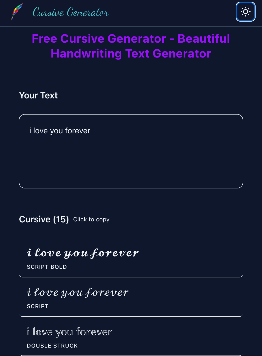 Cursive Generator - Screenshot 4 showing product features and functionality
