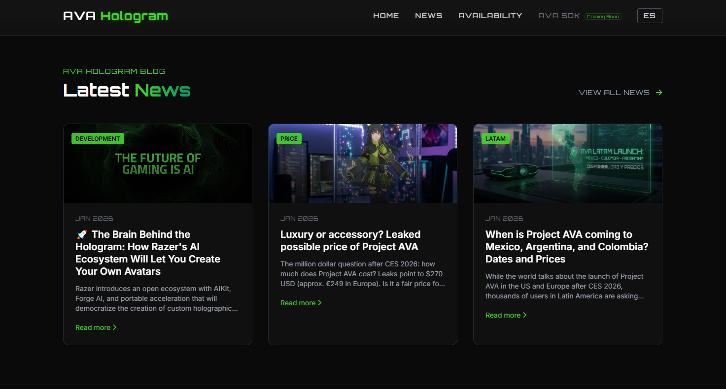 AVA Hologram - Screenshot 2 showing product features and functionality
