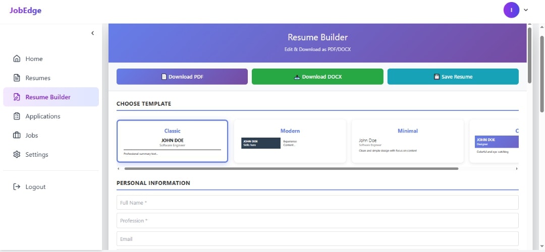 JobEdge - Main product screenshot demonstrating key features and user interface