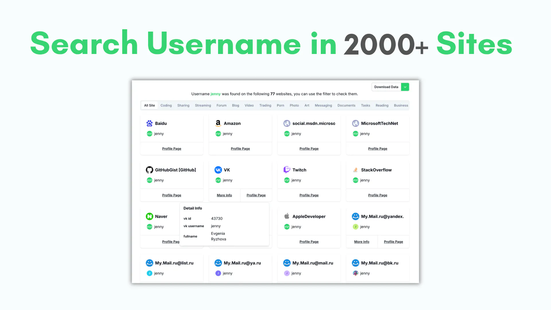 User Searcher: Search username in 2000+ websites | Product Hunt