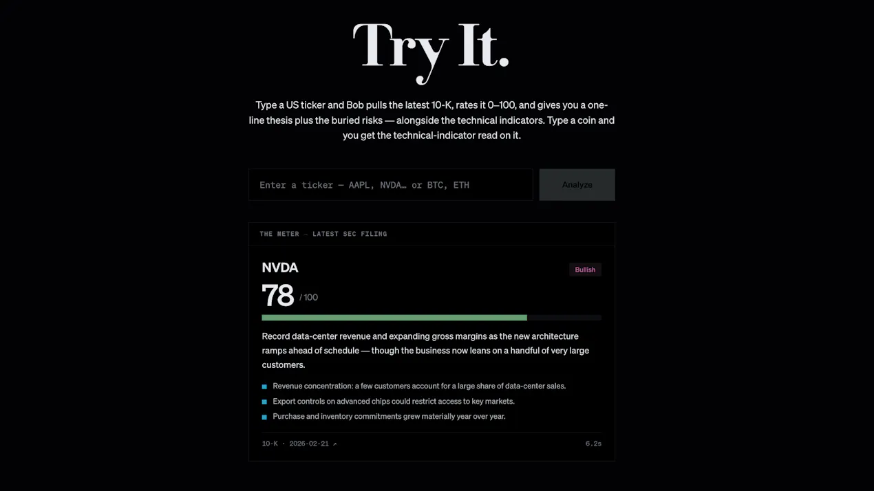 Bob's Research, filings read for you product