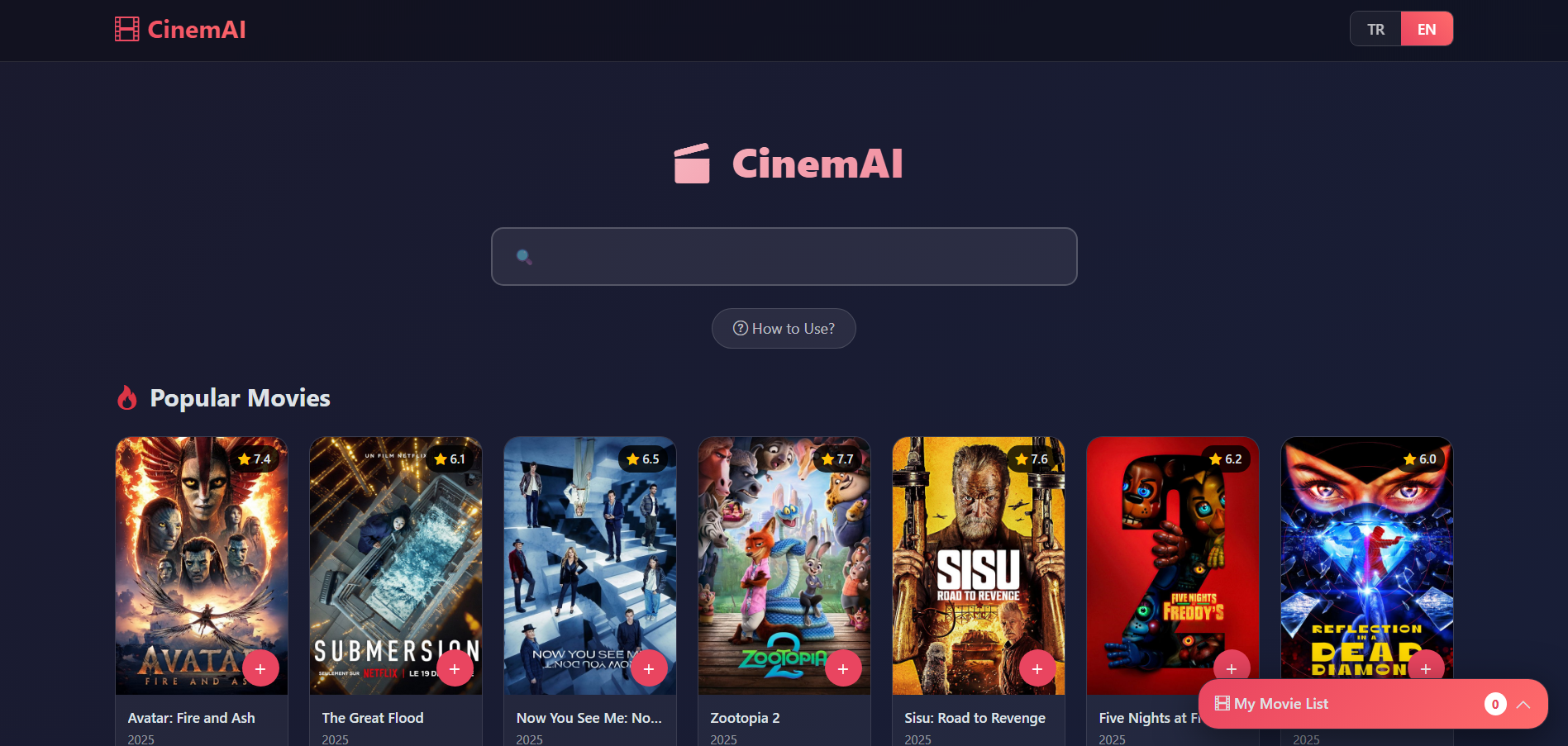 CinemAI - Main product screenshot demonstrating key features and user interface
