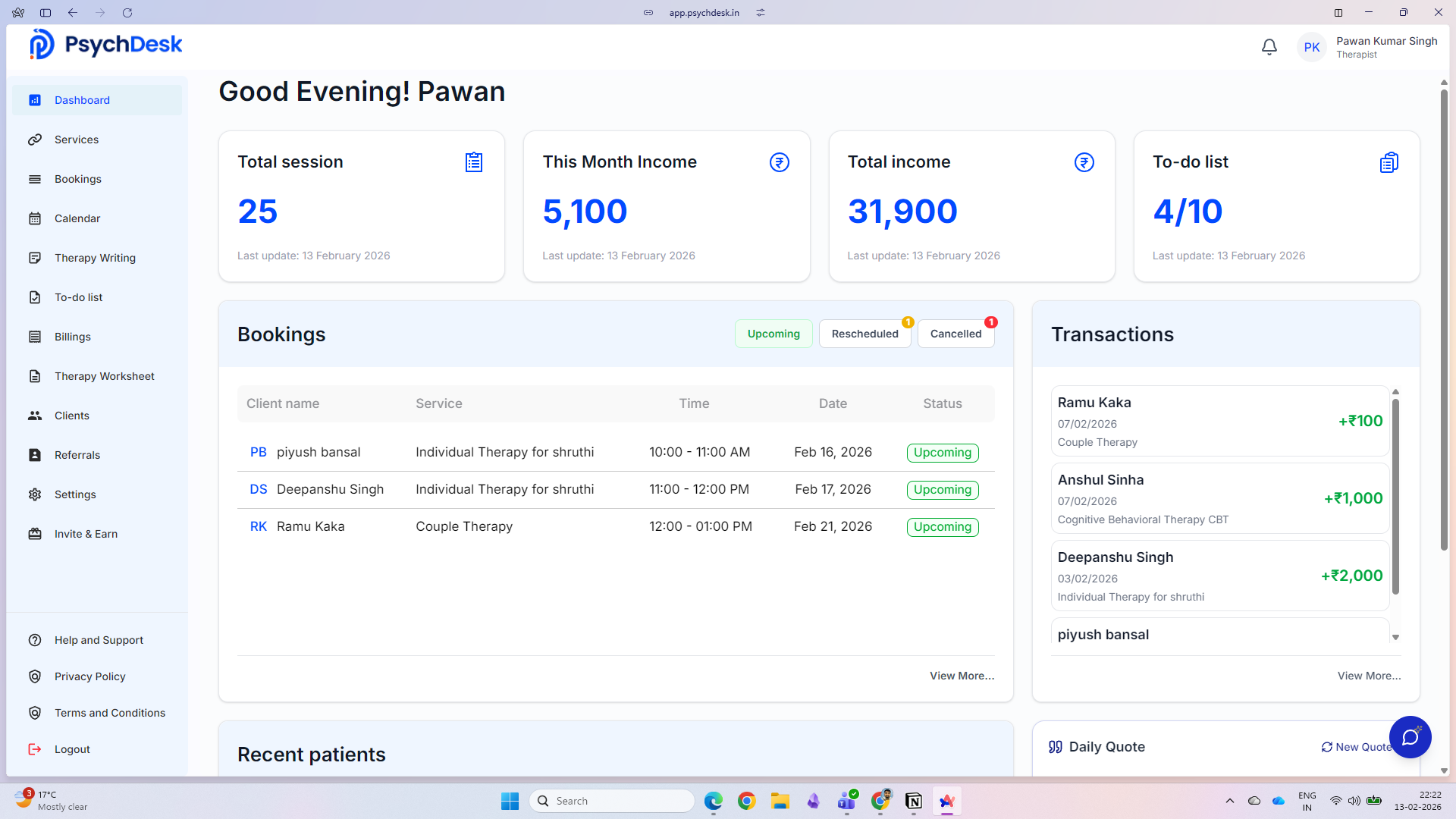 PsychDesk - Main product screenshot demonstrating key features and user interface