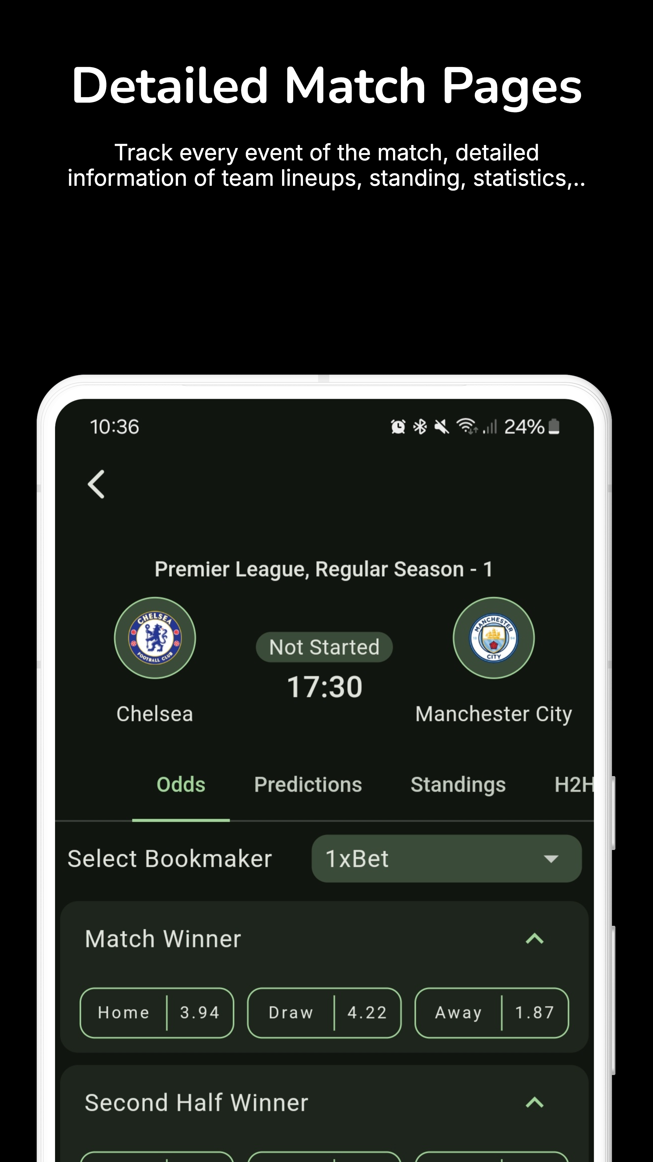 แอพฟุตบอล betscore - Android, แอพ, กีฬา, ฟุตบอล, การเดิมพัน, การทำนาย, อัตราต่อรอง, media 2