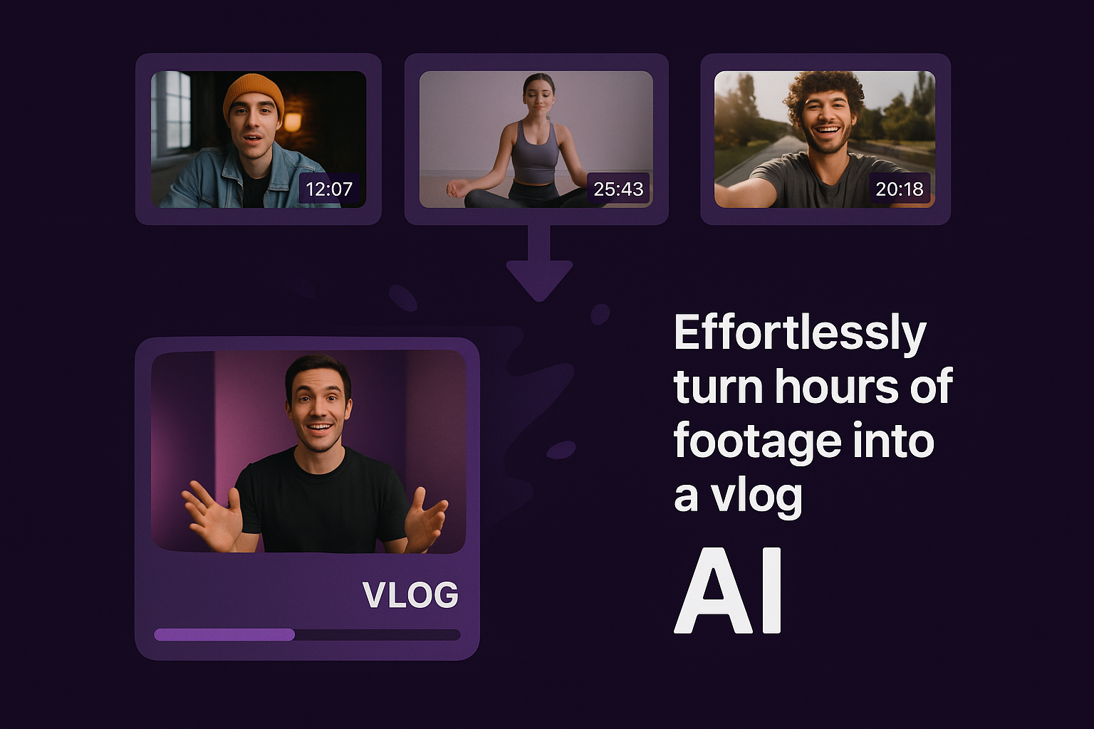 Mídia 1 de Editável - Ai transforma clipes em vlogs - Transforme suas imagens de vídeo bruto para o vlog pronto para o posto em minutos