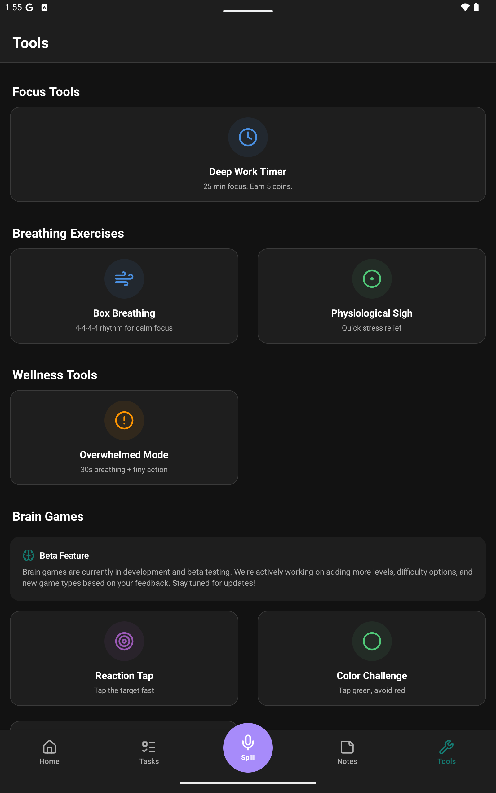 Brain Spill- Voice Notes for ADHD Brains - Screenshot 3 showing product features and functionality