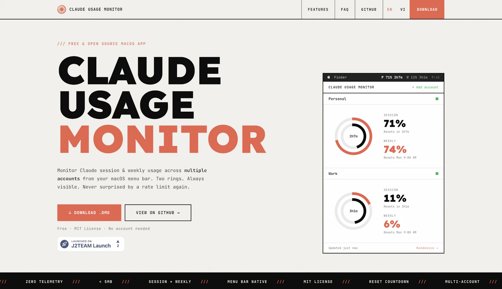 Claude Usage Monitor screenshot 1
