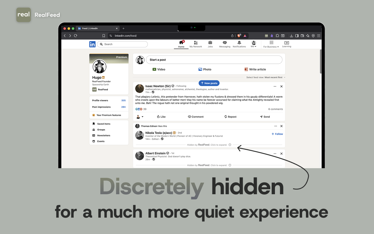 RealFeed: LinkedIn without the AI slop gallery image