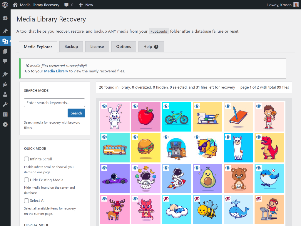 Recuperación de la biblioteca de medios - Recuperar los medios que han sido eliminados de su WordPress media 2