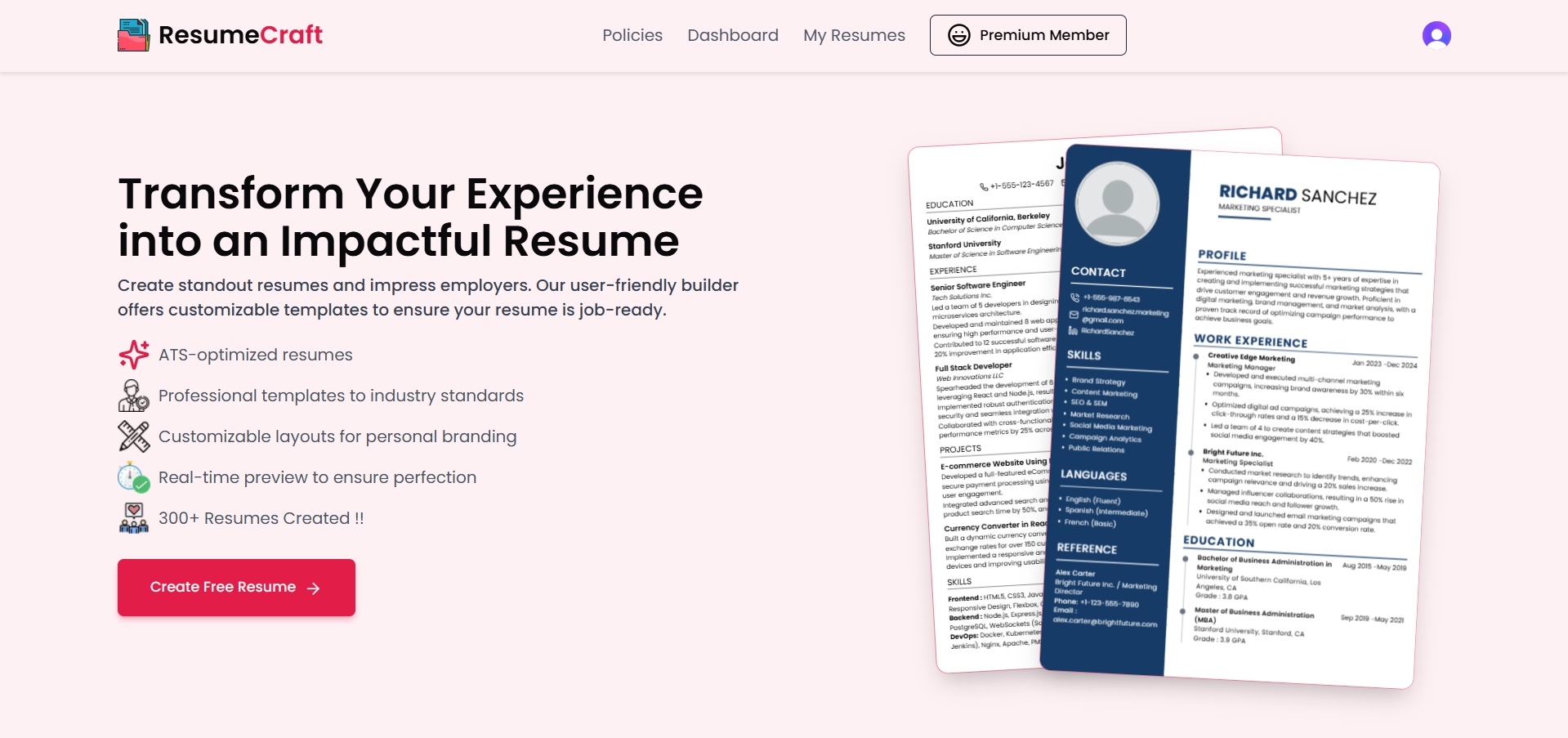 Resume Craft - สร้างประวัติย่อที่ปรับแต่งได้อย่างสมบูรณ์ด้วย AI media 1