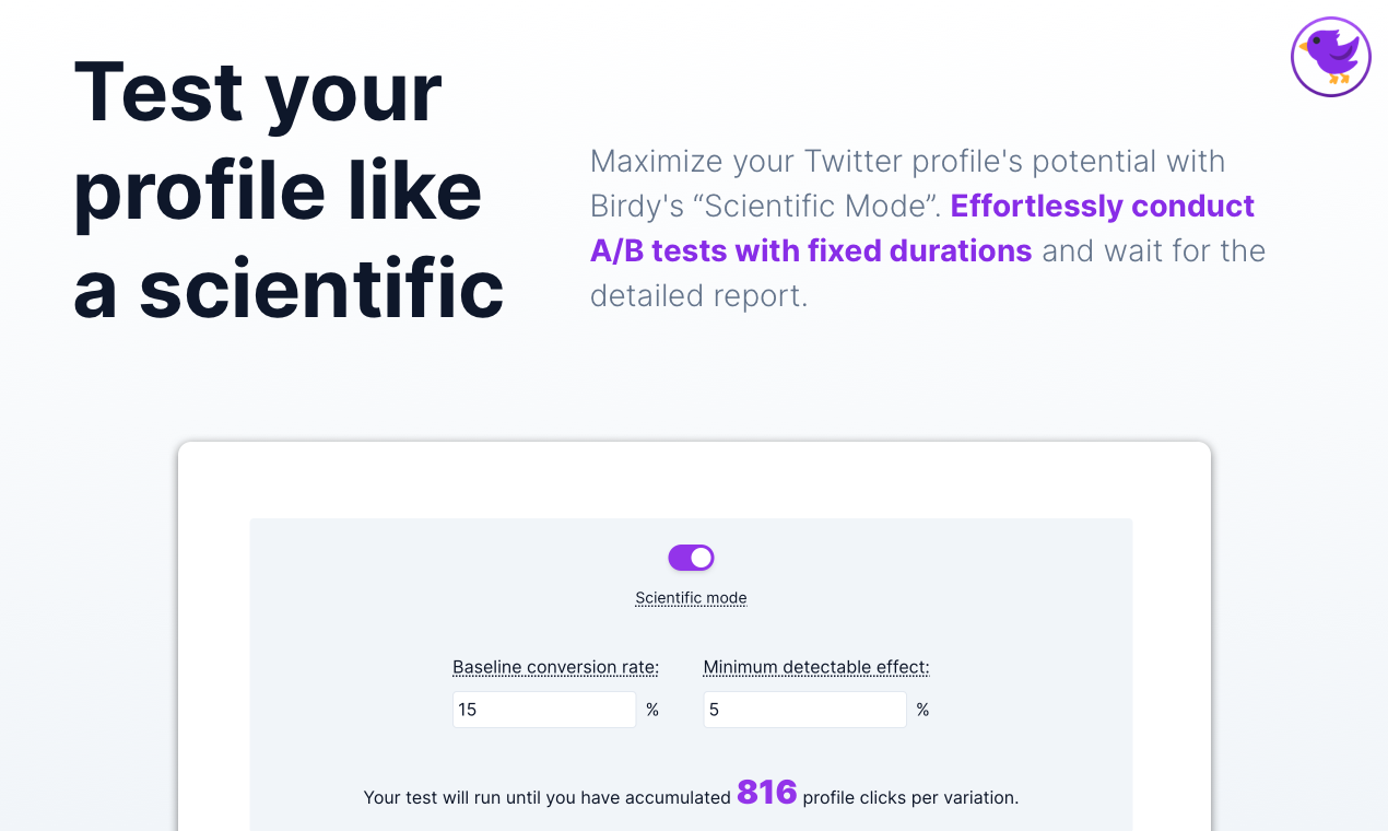 Birdy - Holen Sie sich mehr Twitter -Follower.Twitter -Profil A/B -Test Medien 5