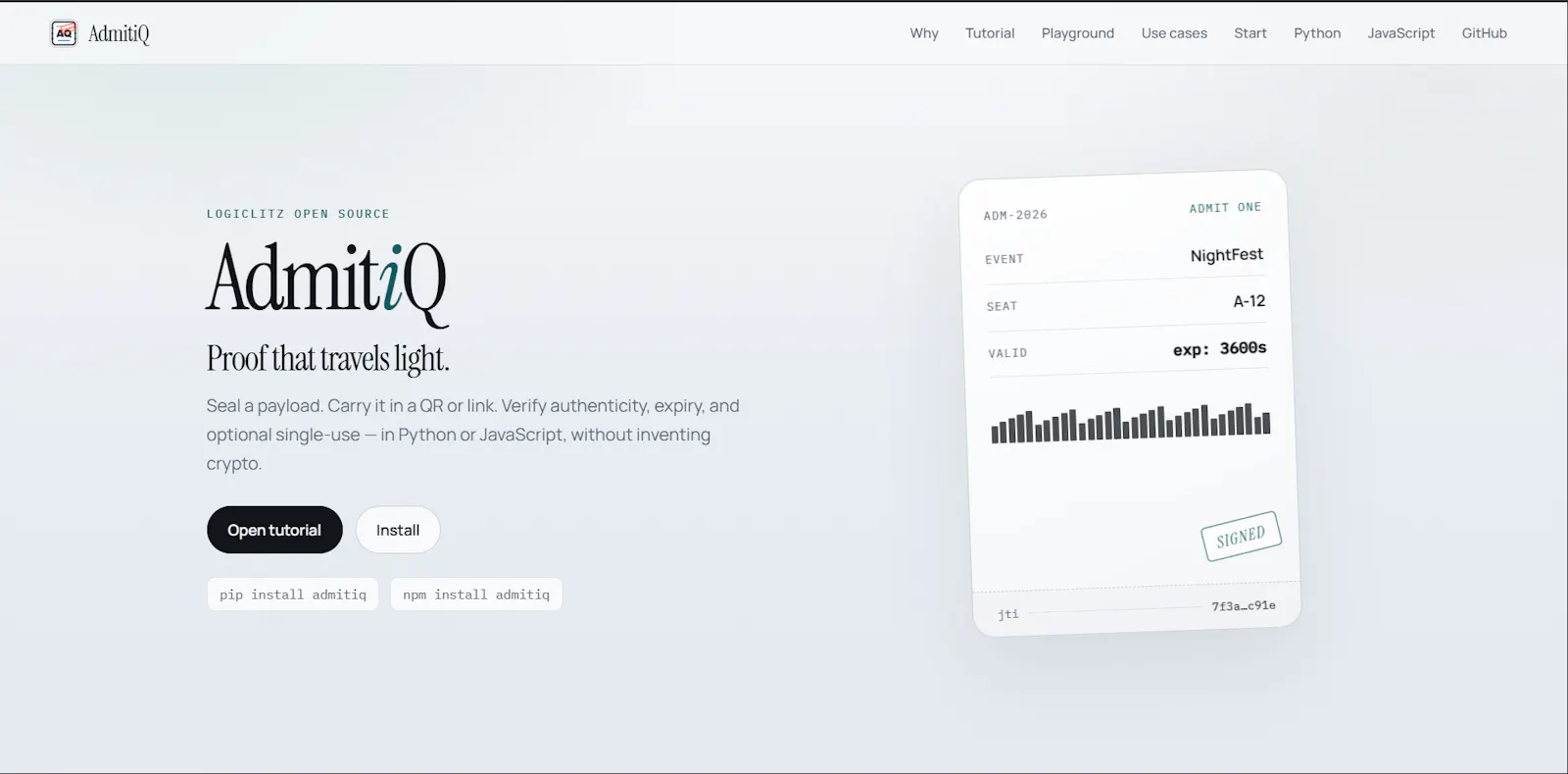 AdmitiQ - signed, expiring tokens screenshot 3