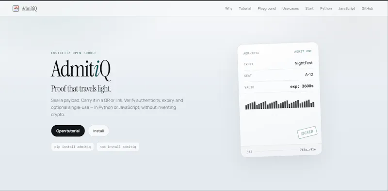 AdmitiQ - signed, expiring tokens screenshot 3