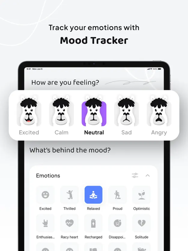 Mídia 3 de Moodllama - Rastreador de humor e comunidade