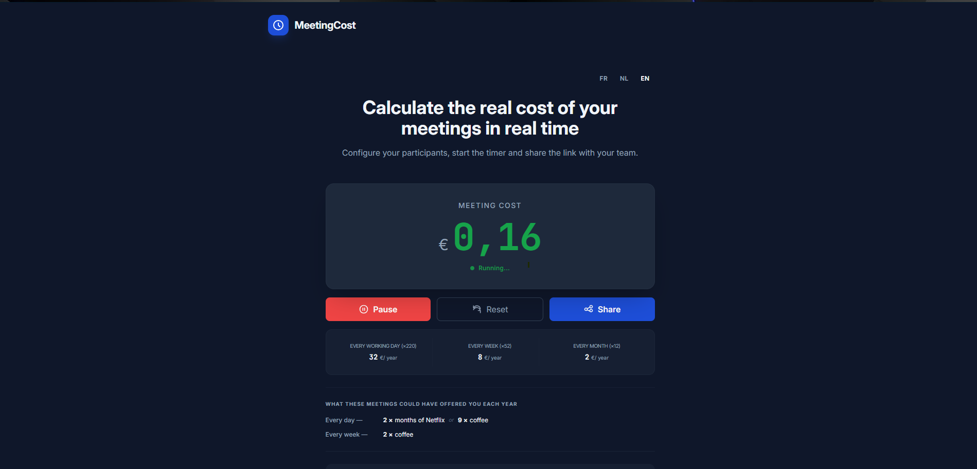 MeetingCost — Real time meeting cost - Screenshot 2 showing product features and functionality