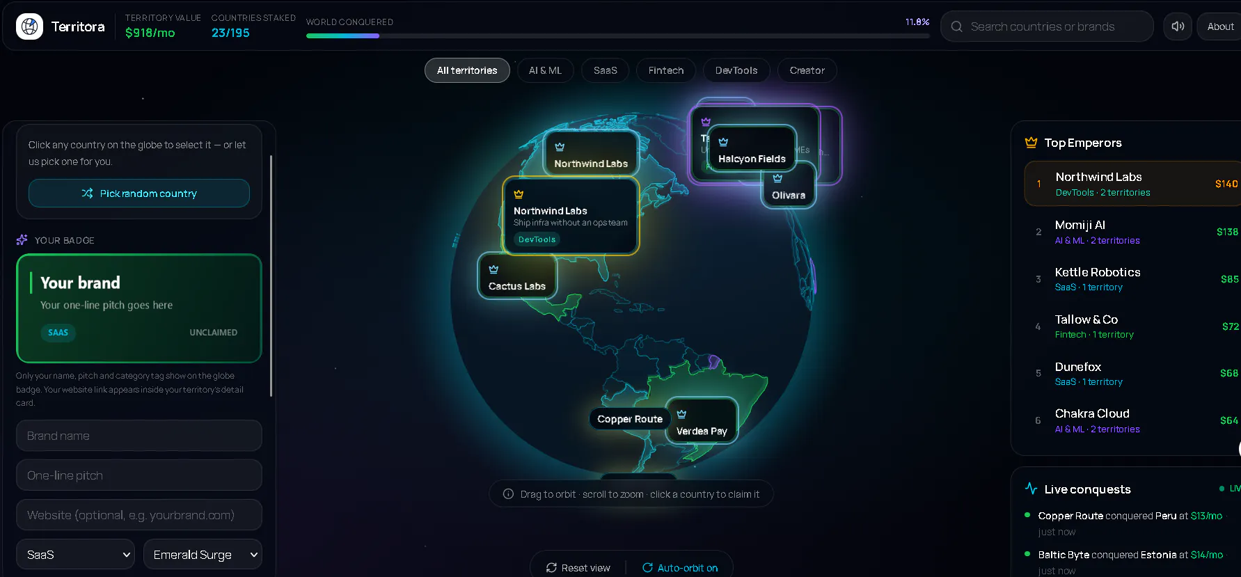 Territora —Live territory conquest globe gallery image
