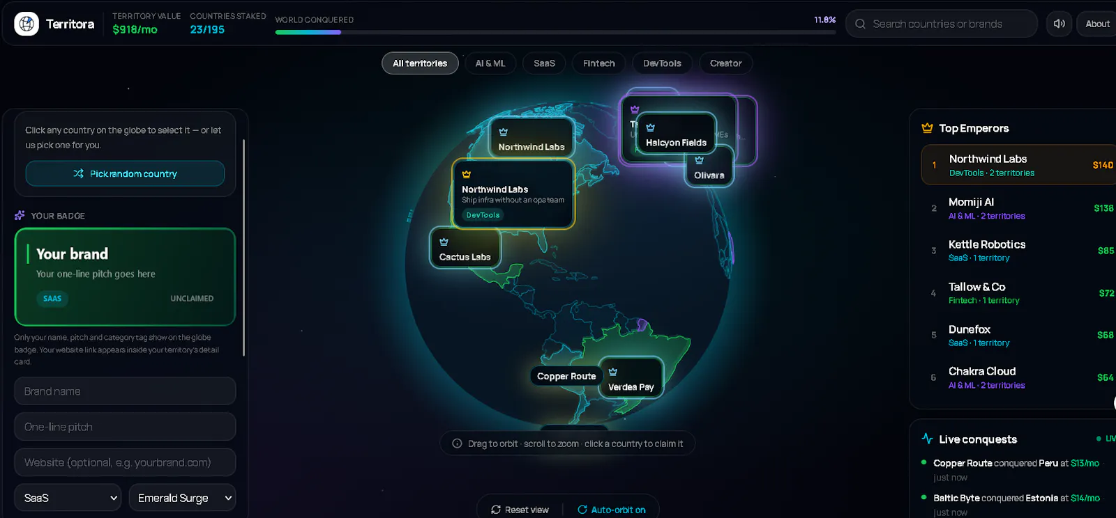 Territora —Live territory conquest globe screenshot 2