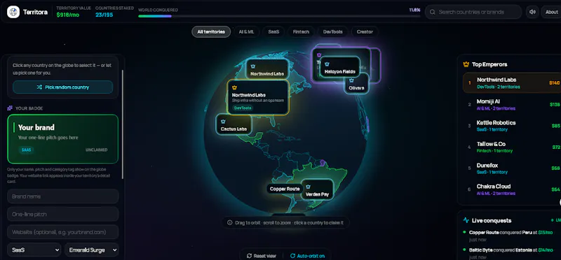 Territora —Live territory conquest globe screenshot 2