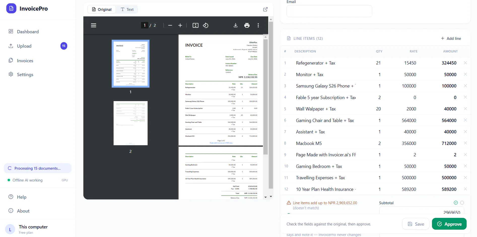 InvoicePro — invoices to Excel, offline gallery image