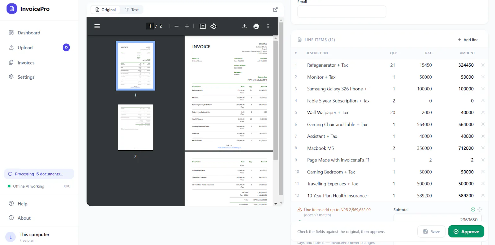 InvoicePro — invoices to Excel, offline screenshot 2