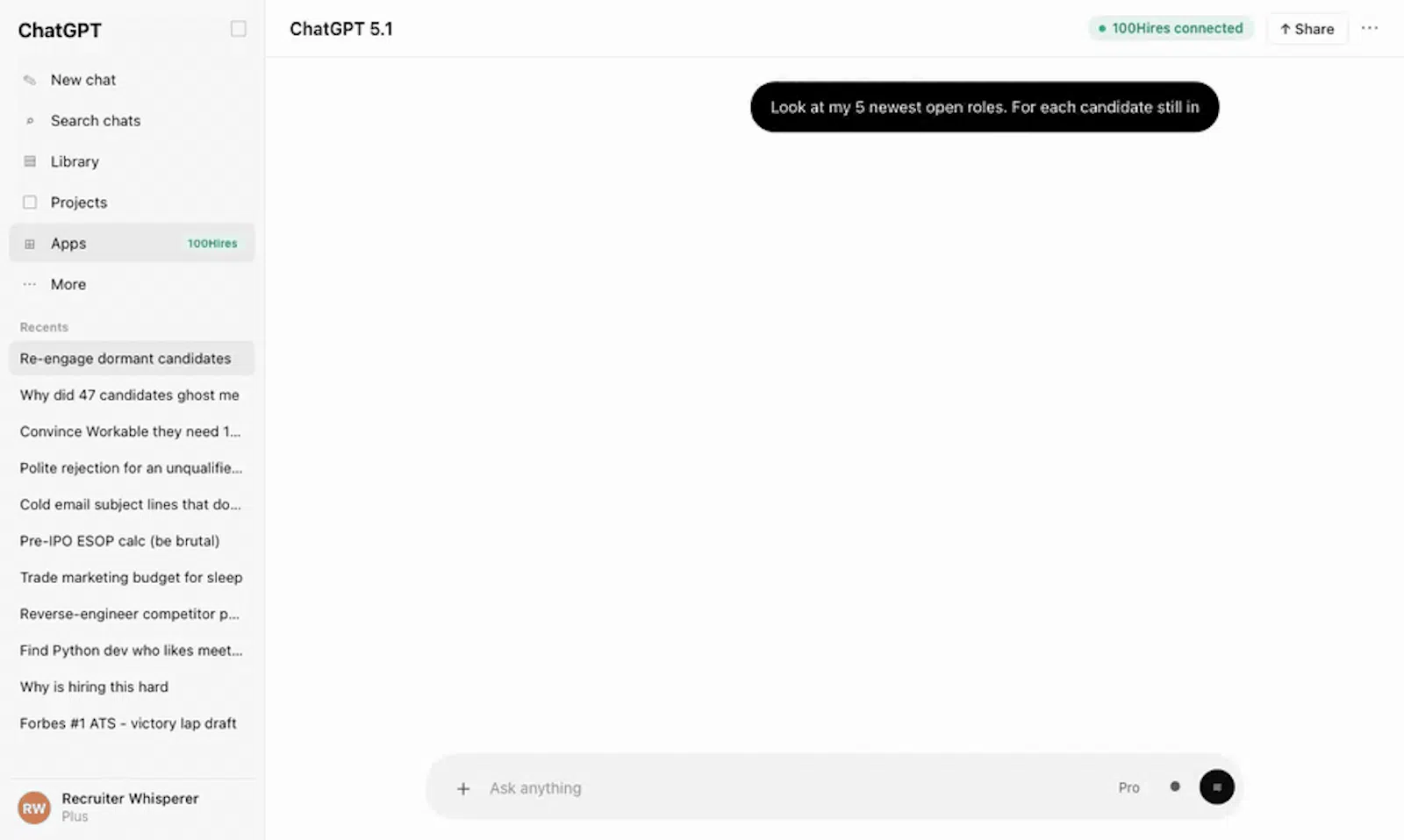 100hires - 1st ChatGPT ATS app + MCP screenshot 2