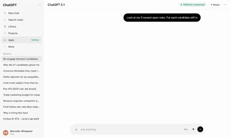 100hires - 1st ChatGPT ATS app + MCP screenshot 2