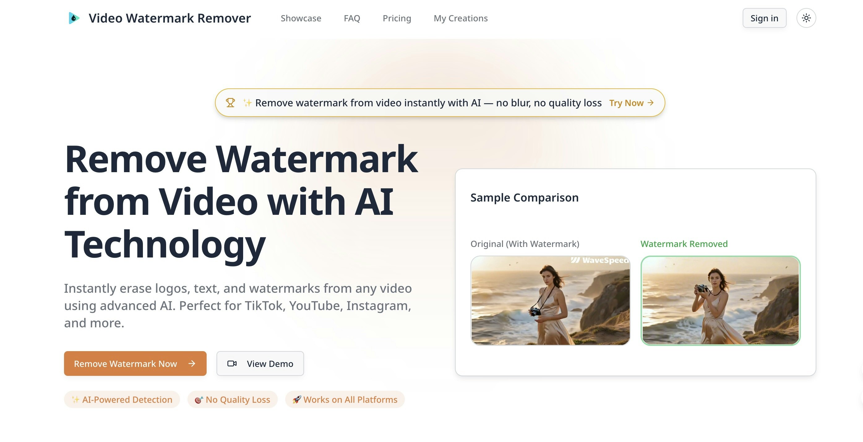 AI Video Filigranı Kaldırıcı - AI teknolojisiyle filigranı videodan anında kaldırın. medya 1