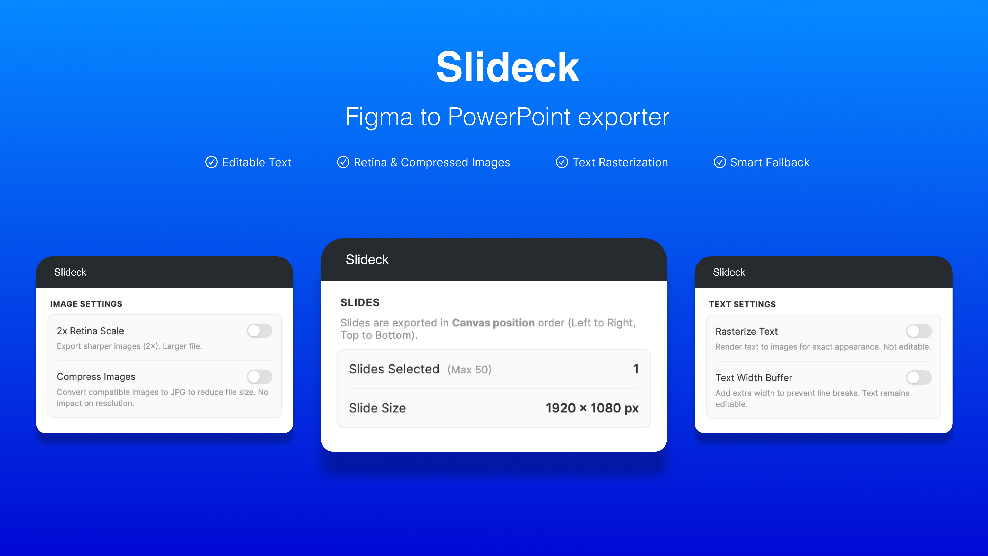 Slideck — Figma to PowerPoint Plugin - Main product screenshot demonstrating key features and user interface
