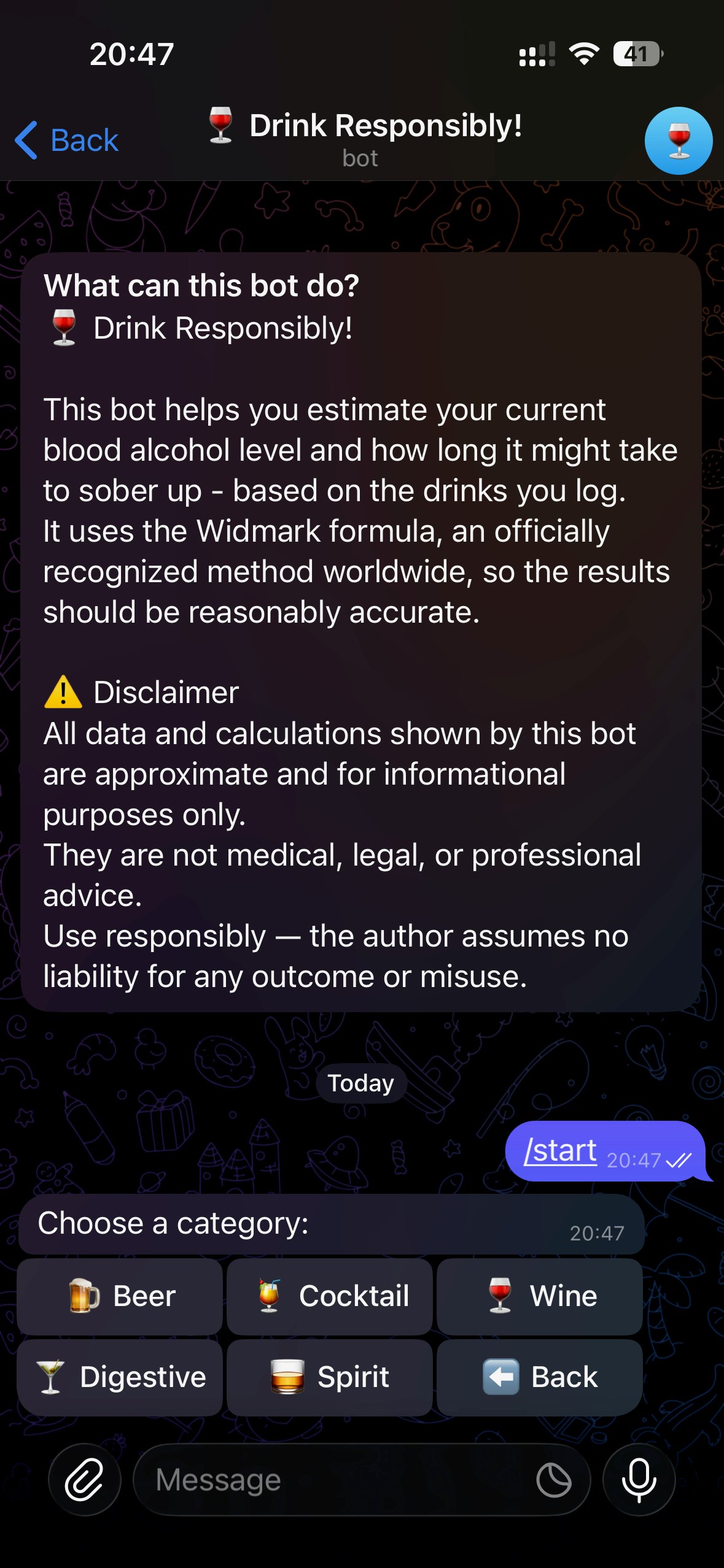 Drink Responsibly — BAC Tracker Bot - Screenshot 2 showing product features and functionality