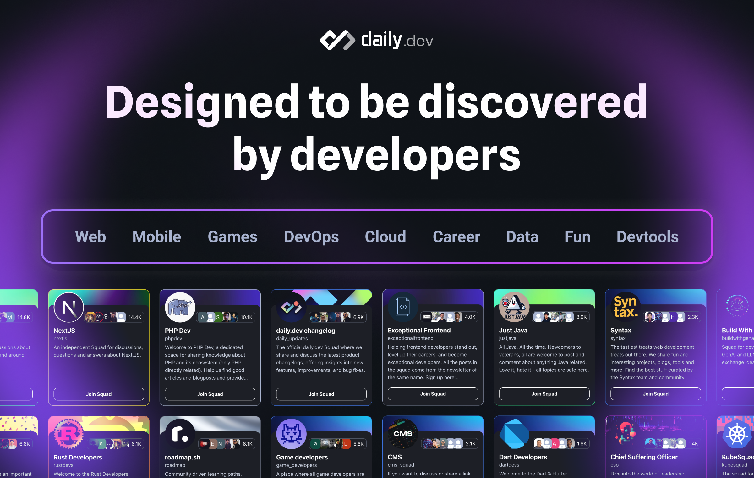 startuptile daily.dev Squads-Build a developer community where devs already hang out