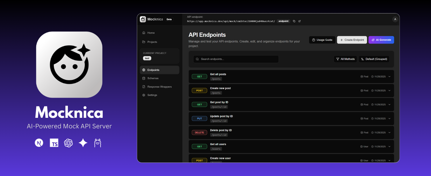Mocknica - AI-Powered Mock API Server gallery image